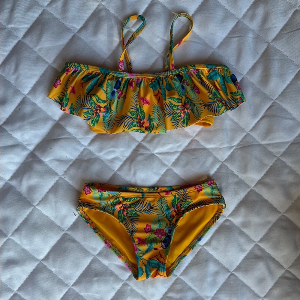Cat & Jack Yellow Floral Kids Bikini gently worn only once